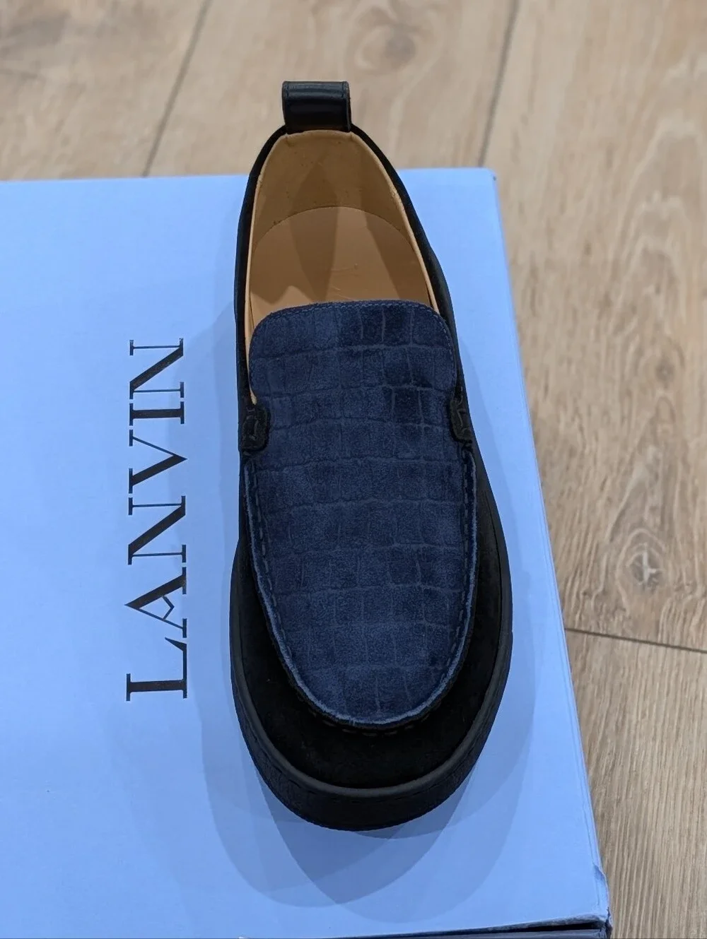 $690 Mens Lanvin Croco-Embossed Suede Low-Top Sneakers Navy UK 9 US 10